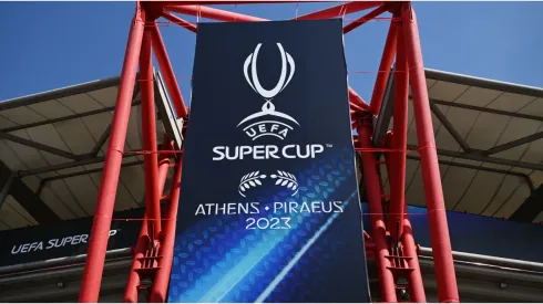 General view outside the Karaiskakis Stadium during previews ahead of the UEFA Super Cup 2023
