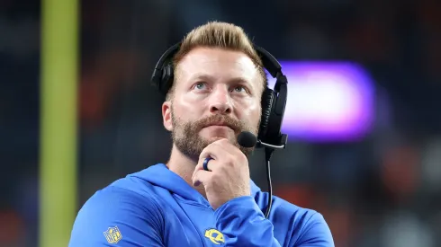 DENVER, COLORADO – AUGUST 26: Head coach Sean McVay of the Los Angeles Rams looks on in the second half of the preseason game against the Denver Broncos at Empower Field At Mile High on August 26, 2023 in Denver, Colorado. (Photo by Tyler Schank/Getty Images)
