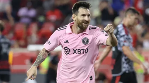 Lionel Messi of Inter Miami scores against the New York Red Bulls