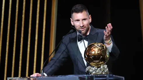 Lionel Messi with his eighth Ballon d'Or award in 2023
