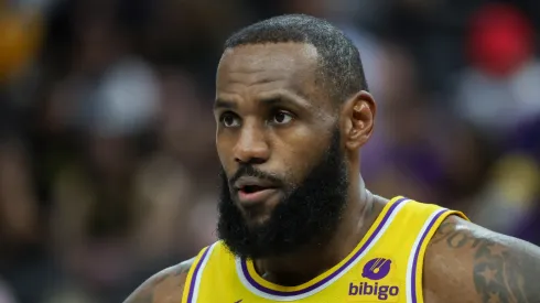 LeBron James looks on during a Lakers game
