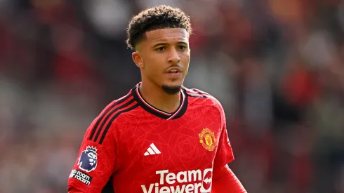 Jadon Sancho in action during the Premier League match between Manchester United and Nottingham Forest at Old Trafford on August 26, 2023
