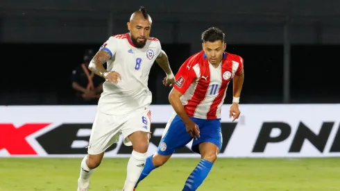 Arturo Vidal of Chile runs with the ball during a match between Paraguay and Chile as part of FIFA World Cup Qatar 2022 Qualifiers on November 11, 2021.
