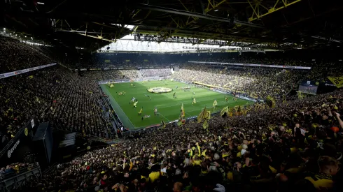  A general view inside the stadium as Borussia Dortmund fans show their support prior to the Bundesliga match between Borussia Dortmund and FC Schalke 04 at Signal Iduna Park on September 17, 2022 in Dortmund, Germany. (Photo by Lars Baron/Getty Images)
