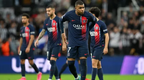  Kylian Mbappe of Paris Saint-Germain looks dejected at full-time following the UEFA Champions League match between Newcastle United FC and Paris Saint-Germain at St. James Park on October 04, 2023 in Newcastle upon Tyne, England. (Photo by Michael Regan/Getty Images)
