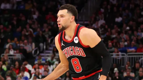 Zach LaVine of the Chicago Bulls handles the ball during a game against the Milwaukee Bucks.
