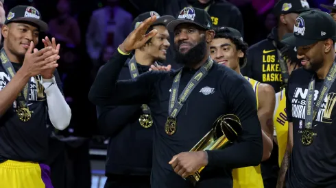 LeBron James and the Lakers celebrate their In-Season Tournament championship.
