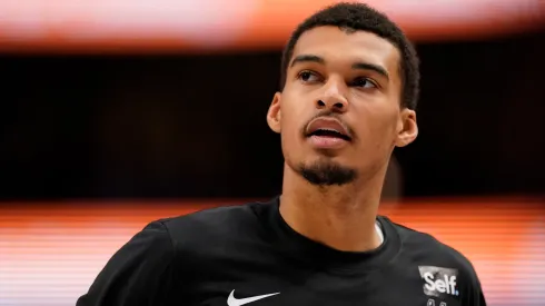 Victor Wembanyama before a game with the San Antonio Spurs.