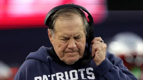 FOXBOROUGH, MASSACHUSETTS – DECEMBER 17: Head coach Bill Belichick of the New England Patriots looks on during the fourth quarter against the Kansas City Chiefs at Gillette Stadium on December 17, 2023 in Foxborough, Massachusetts. (Photo by Maddie Meyer/Getty Images)
