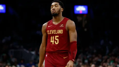 Donovan Mitchell looks worried during a game with the Cleveland Cavaliers.
