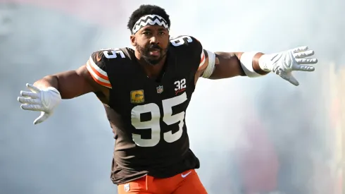 Myles Garrett of the Cleveland Browns leaving the tunnel before a game.
