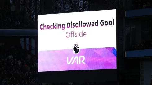 A general view of the scoreboard as the VAR review a goal scored by Lyle Foster of Burnley (not pictured) which is disallowed for offside during the Premier League match between Aston Villa and Burnley FC at Villa Park on December 30, 2023 in Birmingham, England.
