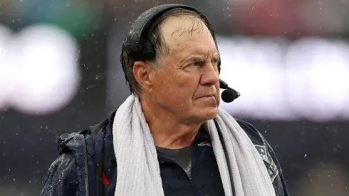 New England Patriots head coach Bill Belichick looks on during the game against the Philadelphia Eagles at Gillette Stadium on September 10, 2023 in Foxborough, Massachusetts.