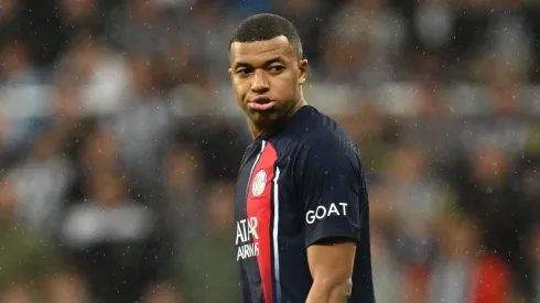 Kylian Mbappe looks on during PSG's loss to Newcastle in October
