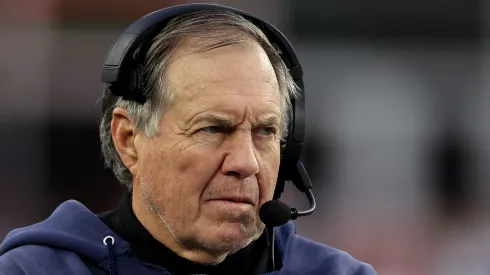 New England Patriots head coach Bill Belichick looks on from the sideline during the game against the Kansas City Chiefs at Gillette Stadium on December 17, 2023 in Foxborough, Massachusetts.
