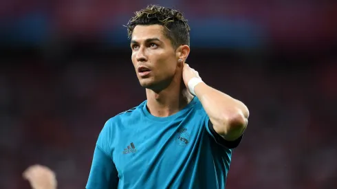 Cristiano Ronaldo of Real Madrid looks on as he warms up prior to the UEFA Champions League Final between Real Madrid and Liverpool at NSC Olimpiyskiy Stadium on May 26, 2018 in Kiev, Ukraine.