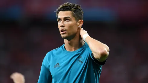 Cristiano Ronaldo of Real Madrid looks on as he warms up prior to the UEFA Champions League Final between Real Madrid and Liverpool at NSC Olimpiyskiy Stadium on May 26, 2018 in Kiev, Ukraine.
