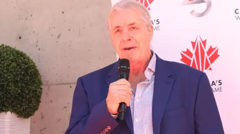 Bret “Hitman” Hart, 2021 Inductee, speaks during the Canada's Walk of Fame Unveiling Ceremony and 25th Anniversary Celebration near Roy Thomson Hall on May 26, 2023 in Toronto, Ontario. (Photo by Jeremy Chan/Getty Images)
