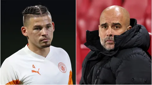 Kalvin Phillips (left) and Pep Guardiola
