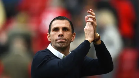 Gustavo Poyet the Sunderland manager celebrates his team's 1-0 victory during the Barclays Premier League match between Manchester United and Sunderland at Old Trafford on May 3, 2014 in Manchester, England. (Photo by Shaun Botterill/Getty Images)
