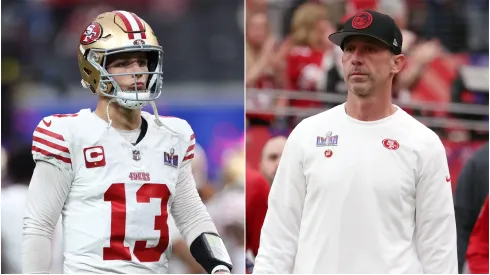 Brock Purdy (left) and Kyle Shanahan
