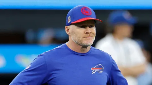 Head coach Sean McDermott of the Buffalo Bills looks on before the game against the Los Angeles Chargers at SoFi Stadium on December 23, 2023 in Inglewood, California.
