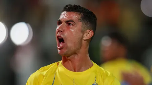 Cristiano Ronaldo of Al Nassr celebrates after scoring the 1st goal during the Saudi Pro League match between Al-Shabab and Al-Nassr at Al-Shabab Club Stadium on February 25, 2024 in Riyadh, Saudi Arabia.
