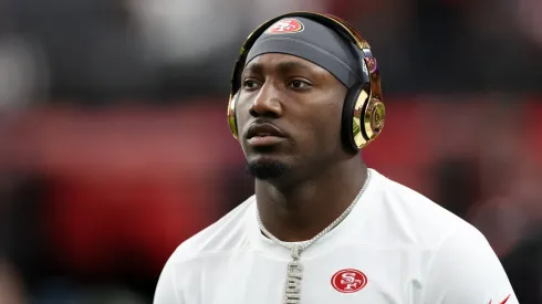 Deebo Samuel #19 of the San Francisco 49ers warms-up before Super Bowl LVIII against the Kansas City Chiefs at Allegiant Stadium on February 11, 2024 in Las Vegas, Nevada.