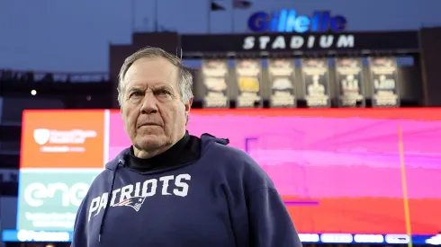 New England Patriots head coach Bill Belichick exits the field after the Patriots 27-17 loss to the Kansas City Chiefs at Gillette Stadium on December 17, 2023 in Foxborough, Massachusetts.
