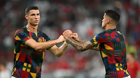 Cristiano Ronaldo and Joao Cancelo before a game with Portugal.
