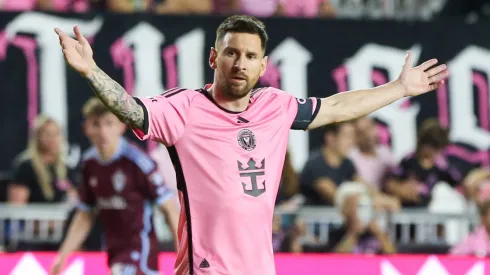 Messi reacts during a game against Colorado Rapids.
