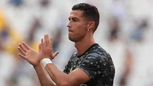 Cristiano Ronaldo of Juventus greets the fans prior to the pre-season friendly match between Juventus and Atalanta BC at Allianz Stadium on August 14, 2021 in Turin, Italy.
