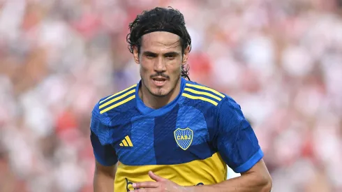 Edinson Cavani of Boca Juniors celebrates after scoring the team's second goal during a quarter final match of Copa de la Liga Profesional 2024 between River Plate and Boca Juniors at Mario Alberto Kempes Stadium on April 21, 2024 in Cordoba, Argentina.
