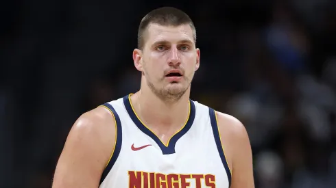 Nikola Jokic looks on during a game.