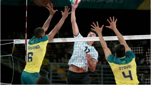 Bruno Lima of Argentina in action during the men's Volleyball against Brazil
