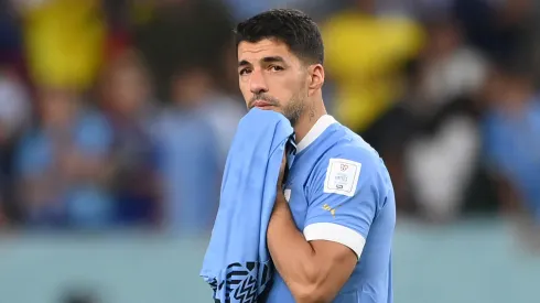Luis Suarez of Uruguay reacts dejectedly after the FIFA World Cup Qatar 2022 Group H match between Ghana and Uruguay at Al Janoub Stadium on December 02, 2022 in Al Wakrah, Qatar.
