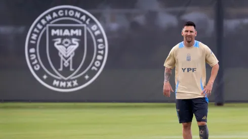 Lionel Messi of Argentina looks on during a training session at Florida Blue Training Center on June 5, 2024 in Fort Lauderdale, Florida.
