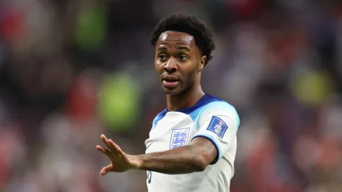 Raheem Sterling of England in action during the FIFA World Cup Qatar 2022 quarter final match between England and France at Al Bayt Stadium on December 10, 2022 in Al Khor, Qatar.
