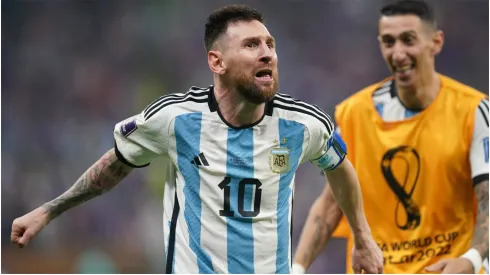 Lionel Messi celebrates a goal with Argentina
