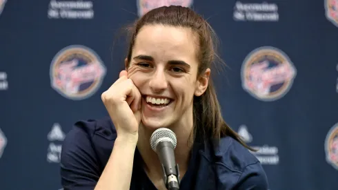 Caitlin Clark during a press conference with the Indiana Fever
