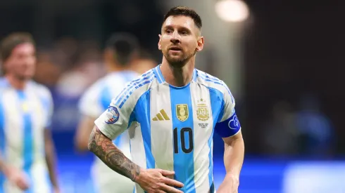 Lionel Messi of Argentina gestures during the CONMEBOL Copa America group A match between Argentina and Canada at Mercedes-Benz Stadium on June 20, 2024 in Atlanta, Georgia.
