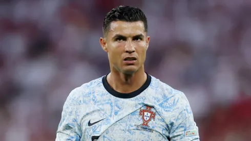 Cristiano Ronaldo of Portugal looks on during the UEFA EURO 2024 group stage match between Georgia and Portugal at Arena AufSchalke on June 26, 2024 in Gelsenkirchen, Germany.
