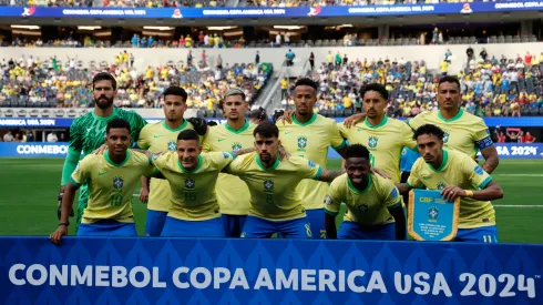 Players of Brazil pose for a team photo during the CONMEBOL Copa America 2024 Group D match between Brazil and Costa Rica at SoFi Stadium on June 24, 2024 in Inglewood, California.
