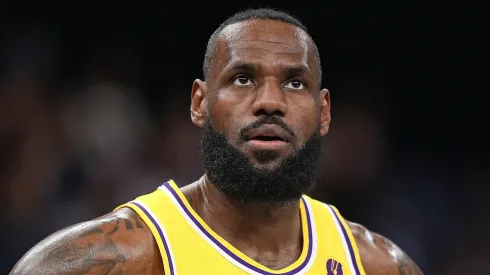 LeBron James #23 of the Los Angeles Lakers looks on during the first half against the Memphis Grizzlies at FedExForum on March 27, 2024 in Memphis, Tennessee.
