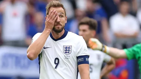 Harry Kane of England looks dejected after Ivan Schranz of Slovakia scores his team's first goal.
