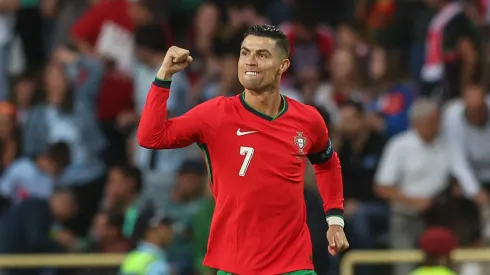 Cristiano Ronaldo of Portugal celebrates scoring Portugal second goal during the International Friendly match between Portugal and Republic of Ireland at Estadio Municipal de Aveiro on June 11, 2024 in Aveiro, Portugal.
