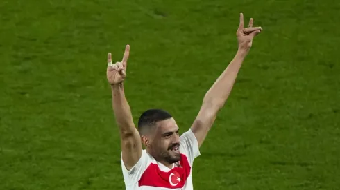 Merih Demiral makes hand gesture after scoring the second goal of his team
