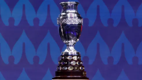 he Copa America trophy is displayed during the official draw of CONMEBOL Copa America 2024.