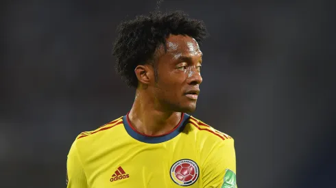 Juan Cuadrado of Colombia looks on during a match between Argentina and Colombia as part of FIFA World Cup Qatar 2022 Qualifiers