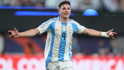 Julian Alvarez of Argentina celebrates after scoring the team's first goal during the CONMEBOL Copa America 2024 semifinal match between Canada and Argentina
